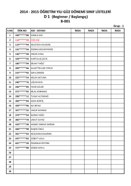 2014 - 2015 ÖĞRETİM YILI GÜZ DÖNEMİ SINIF LİSTELERİ D 1