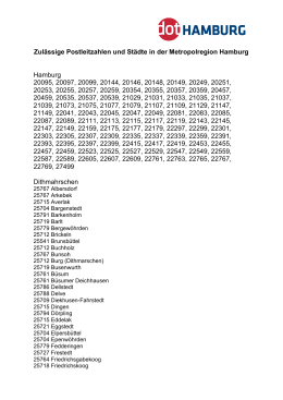 Zulässige Postleitzahlen und Städte in der Metropolregion Hamburg
