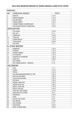 2014-2015 Kuaför Atölyesi Fiyat Listesi