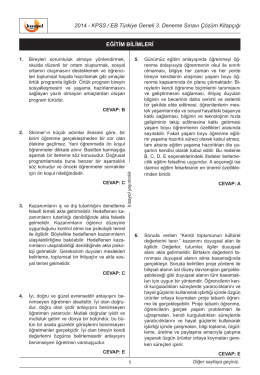 2014 - KPSS / EB Türkiye Geneli 3. Deneme Sınavı Çözüm Kitapçığı
