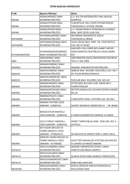 ÖSYM BAŞVURU MERKEZLERİ İl Adı Başvuru Merkezi Adres