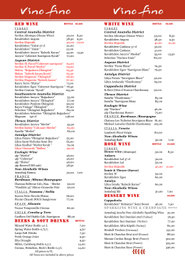 Fino Wine List - Sunwing Side East Beach