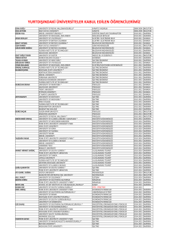 Yurtdışındaki Üniversitelere Kabul Edilen