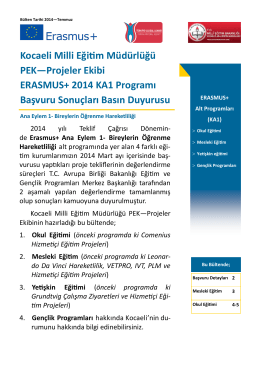 2014 teklif çağrısına ait ERASMUS+ programı, KA1 proje teklifleri