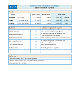 OMÜ Vakfı Koleji 2014-2015 Eğitim Öğretim Ücretleri