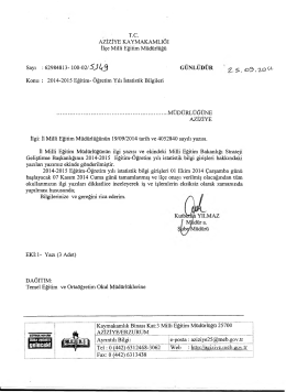 2014-2015 Eğitim Öğretim Yılı İstatistik Bilgileri( Tüm
