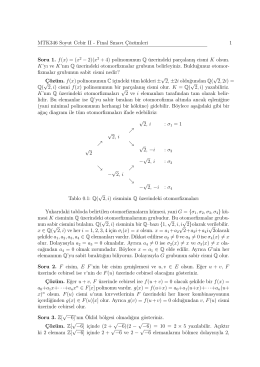 MTK346 Soyut Cebir II - Final Sınavı Çözümleri 1 Soru 1. f(x)=(x2 − 2