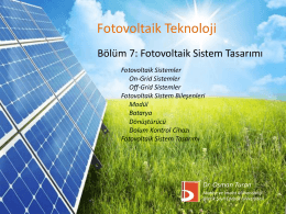 Fotovoltaik Sistemler - Bilecik Şeyh Edebali Üniversitesi Makine ve