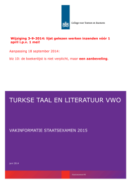 Vakinformatie Turkse taal en literatuur vwo 2015