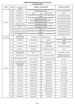 13-20 Şubat 2015 Faliyet Programı