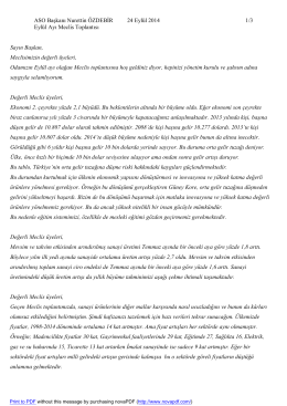 ASO Başkanı Nurettin ÖZDEBİR 24 Eylül 2014 1/3 Eylül Ayı Meclis