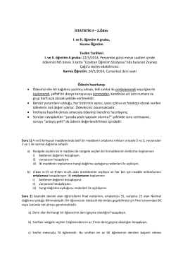 İSTATİSTİK II – 2.Ödev I. ve II. öğretim A grubu, Karma Öğretim