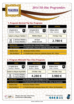 2014 Yılı Hac Programları - VAKFE TUR Turizm ve Seyahat Acentası