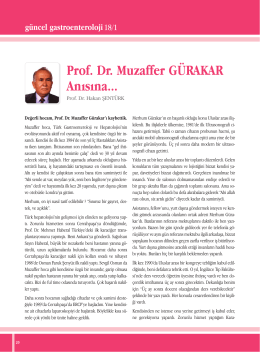 Prof. Dr. Muzaffer GÜRAKAR Anısına
