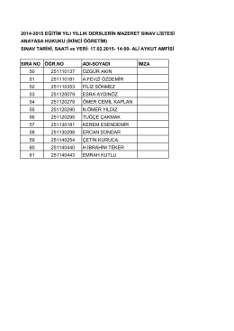 2014-2015 eğitim yılı yıllık derslerin mazeret sınav listesi anayasa