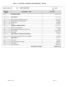 TABLO 1.2 GELİRLERİN EKONOMİK SINIFLANDIRILMASI