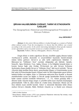 Şirvan Halkbiliminin Coğrafi, Tarihi ve Etnografik