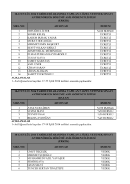 SIRA NO: AD SOYAD DURUM 1 ERTUĞRUL İLTER %100 BURSLU