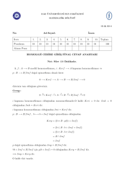 F NAL CEVAP ANAHTARI Not: Süre 120 Dakikad r. Cevap