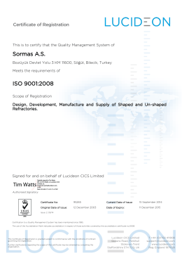 Sormas A.S. ISO 9001:2008 Tim Watts