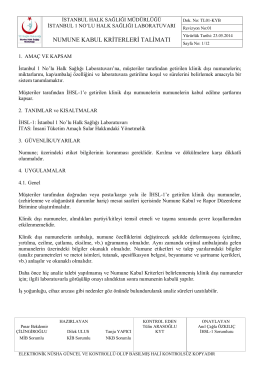 Numune Kabul Kriterleri Talimatı - İstanbul Halk Sağlığı Müdürlüğü
