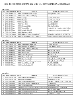 2014-2015 Eğitim Öğretim Güz Yarıyılı Bütünleme Sınav Programı