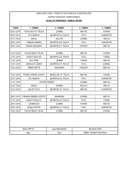 TARİH 1. YEMEK 2. YEMEK 3. YEMEK 4. YEMEK 05.01.2015