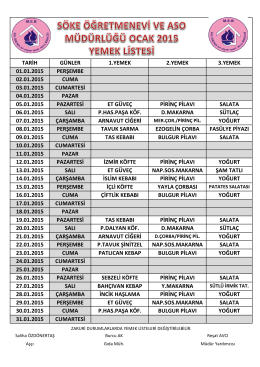 30.01.2015 CUMA P.HAS.PAŞA KÖF. BULGUR PİLAVI YOĞURT