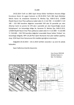 İ L A N 24.02.2014 Tarih ve 1865 Sayılı Konya Kültür Varlıklarını