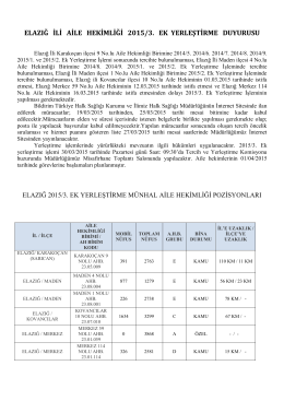 elazığ ili aile hekimliği 2015/3. ek yerleştirme duyurusu