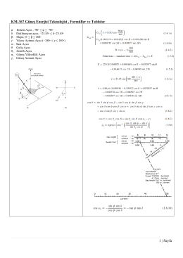 KM-367 Güneş Enerjisi Teknolojisi , Formüller ve Tablolar 1 | Sayfa