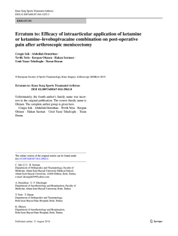 Erratum to: Efficacy of intraarticular application of ketamine or