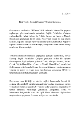 2.12.2014 Türk Toraks Derneği Merkez Yönetim Kuruluna