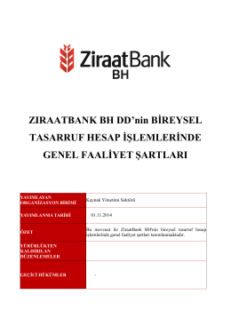 ZiraatBank BH d.d. Bireysel tasarruf hesap islemlerinde genel
