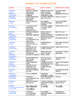 Temmuz Ayı Yemek Listesi