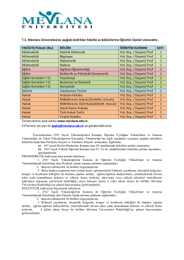 TC Mevlana Üniversitesine aşağıda belirtilen fakülte ve bölümlerine