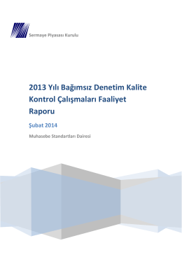 2013 Yılı Bağımsız Denetim Kalite Kontrol Çalışmaları Faaliyet Raporu
