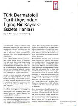Türk Dermatoloji Tarihi Açısından İlginç Bîr Kaynak Gazete İlanla
