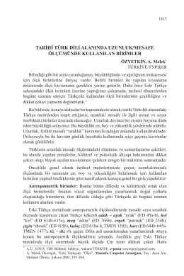 tarihî türk dili alanında uzunluk/mesafe ölçümünde kullanılan