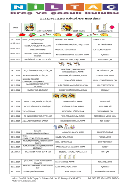 01.12.2014–31.12.2014 tarihleri arası yemek listesi