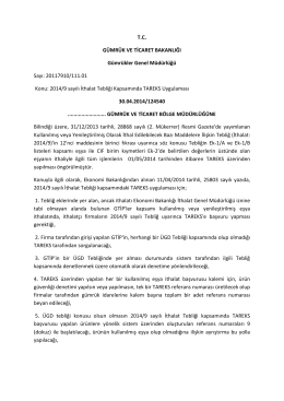 Gümrükler Genel Müdürlüğü / 2014/9 sayılı İthalat Tebliği