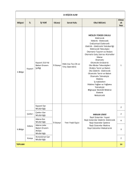 14 KİŞİLİK ALIM Bölgesi İL İŞ YERİ Düzeyi Sanat Kolu Okul Bölümü