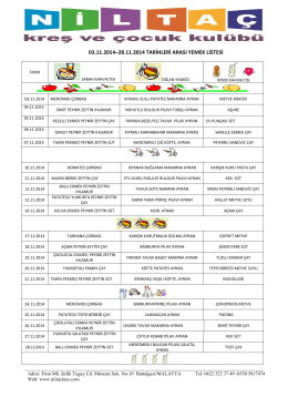03.11.2014–28.11.2014 tarihleri arası yemek listesi