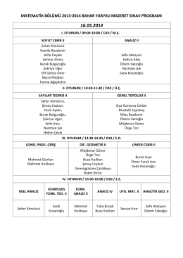 matematik bölümü 2013-2014 bahar yarıyılı mazeret sınav programı