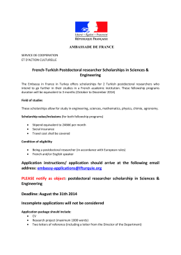 French-Turkish Postdoctoral researcher Scholarships in Sciences