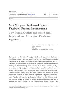 Yeni Medya ve Toplumsal Etkileri: Facebook Üzerine Bir
