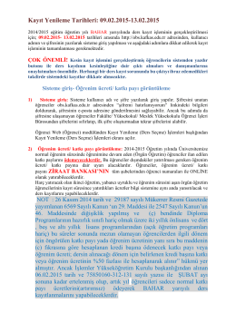 Kayıt Yenileme Tarihleri: 09.02.2015