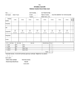 Toplam...........: Nöbet Günü, Yeri.....: Günler Dersler Sayı............ Adı