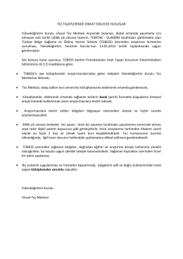 Türkiye Belge Sağlama ve Ödünç Verme Sistemi (TÜBESS) Duyurusu