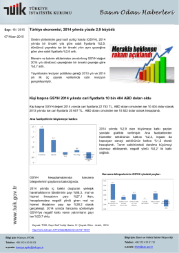 Türkiye ekonomisi, 2014 yılında yüzde 2,9 büyüdü Kişi başına